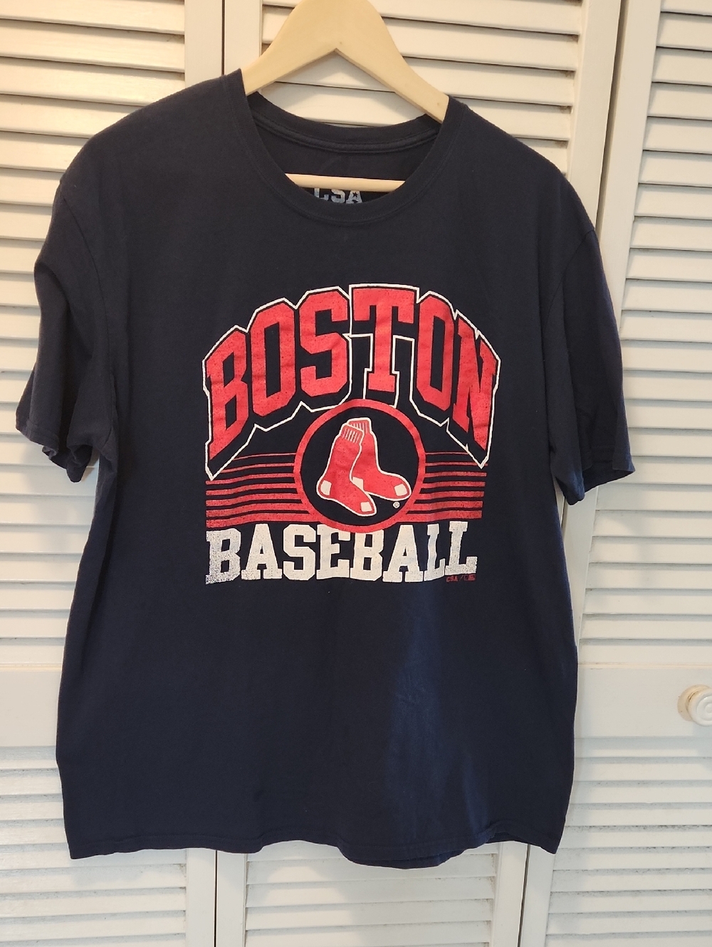Boston Baseball Tee Navy W/ Red & White Graphic